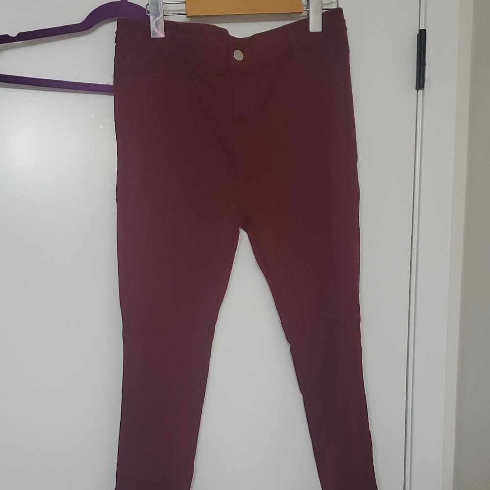 Burgundy High-Waist Skinny Pants